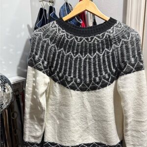 Talbots Black and White Geometric Sweater